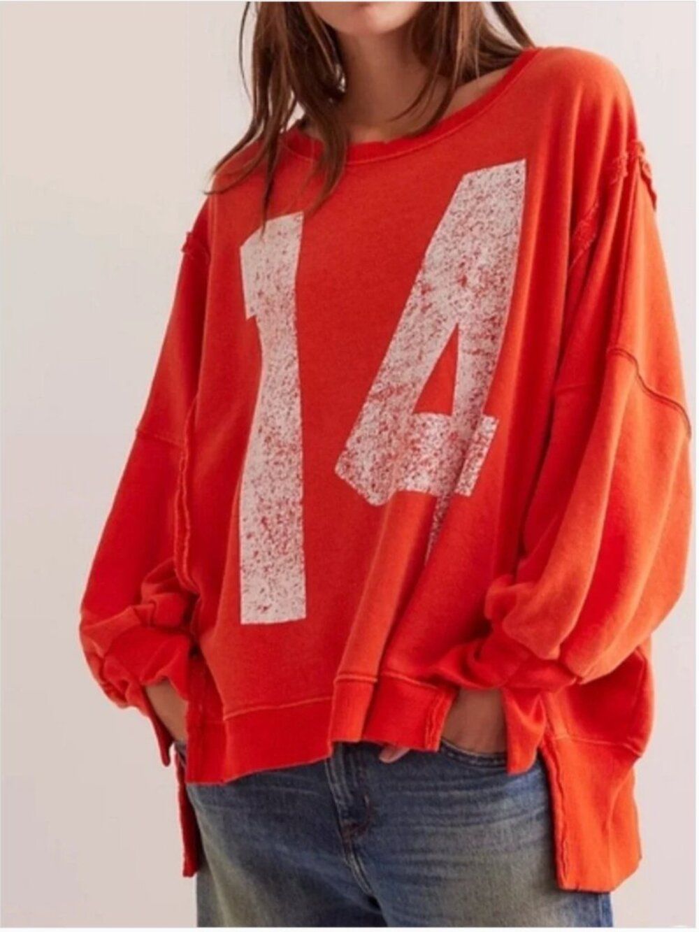 Free People NWT Oversized Sweatshirt Camden Pullover Orange "14" size M